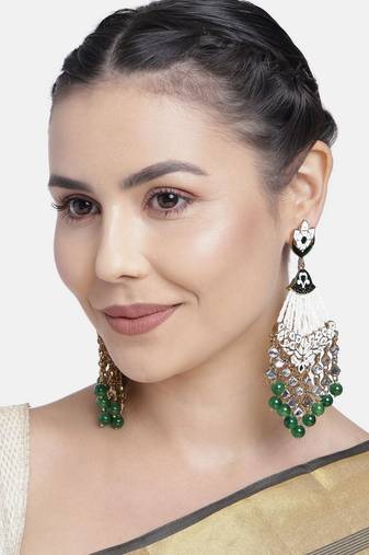 Gold Plated Traditional Handcrafted Meena Work Earring Glided With Kundan & Pearls (E2792G)