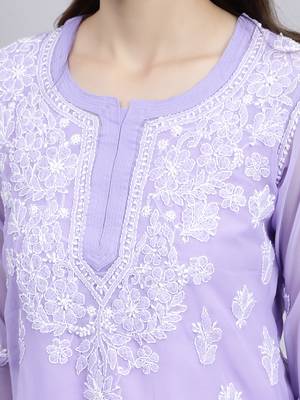 hand embroidered mauve georgette lucknowi chikankari top with slip 5