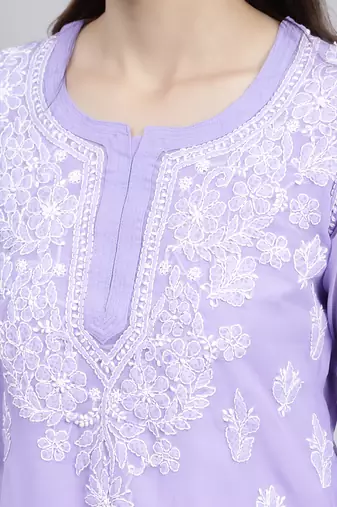 hand embroidered mauve georgette lucknowi chikankari top with slip