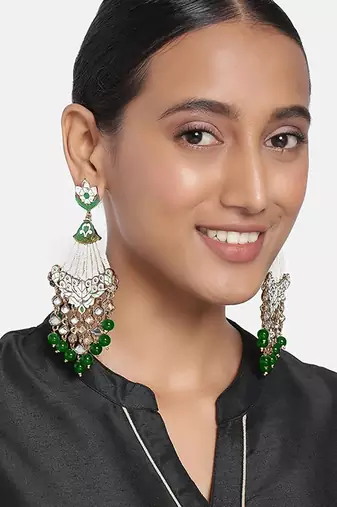Gold Plated Traditional Handcrafted Meena Work Earring Glided With Kundan & Pearls (E2792G)