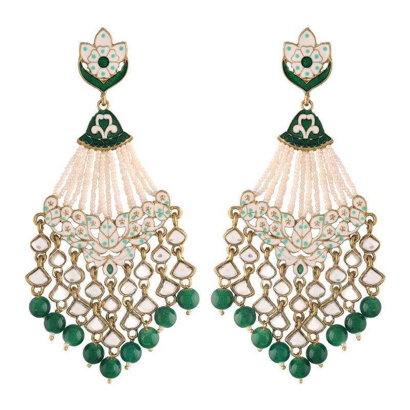 Gold Plated Traditional Handcrafted Meena Work Earring Glided With Kundan & Pearls (E2792G)