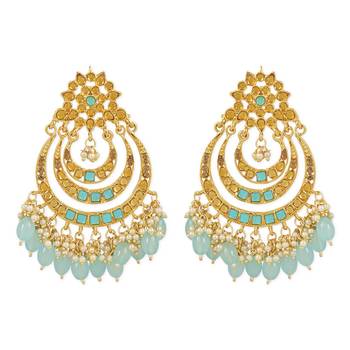 Gold Plated Traditional Stone Studed Chandbali Earring For Women/Girls  1