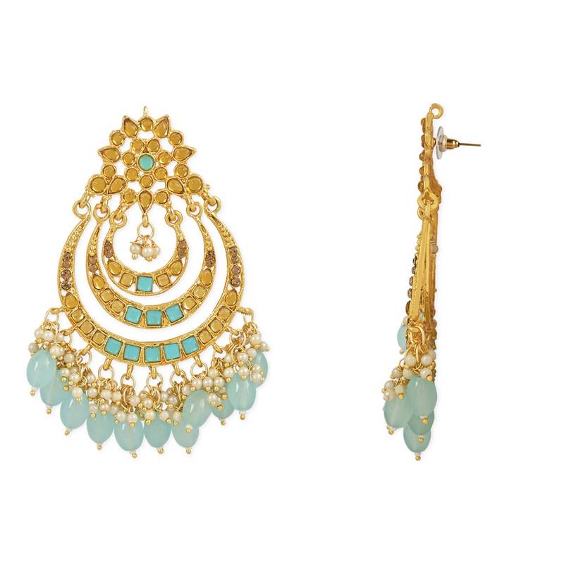 Gold Plated Traditional Stone Studed Chandbali Earring For Women/Girls 