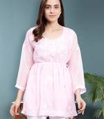 hand embroidered pink georgette lucknowi chikankari top with slip