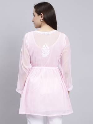 hand embroidered pink georgette lucknowi chikankari top with slip 2