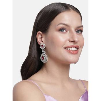 Rhodium Plated American Diamond Sparkling Dangle Earrings for Women  1