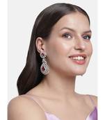 Rhodium Plated American Diamond Sparkling Dangle Earrings for Women 