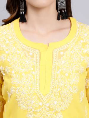 hand embroidered yellow georgette lucknowi chikankari top with slip 5