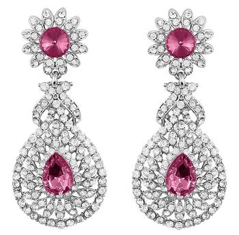 Rhodium Plated American Diamond Sparkling Dangle Earrings for Women  2