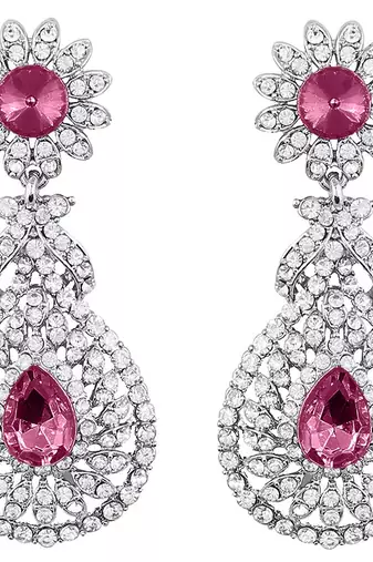 Rhodium Plated American Diamond Sparkling Dangle Earrings for Women 