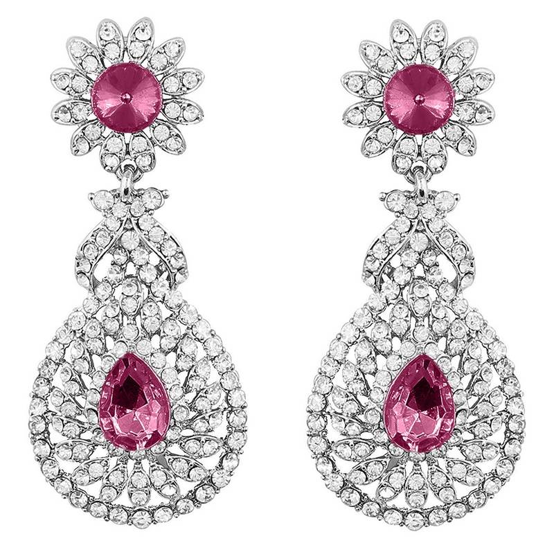 Rhodium Plated American Diamond Sparkling Dangle Earrings for Women 