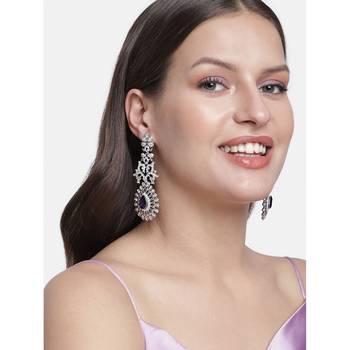 Rhodium Plated American Diamond Sparkling Dangle Earrings for Women  1