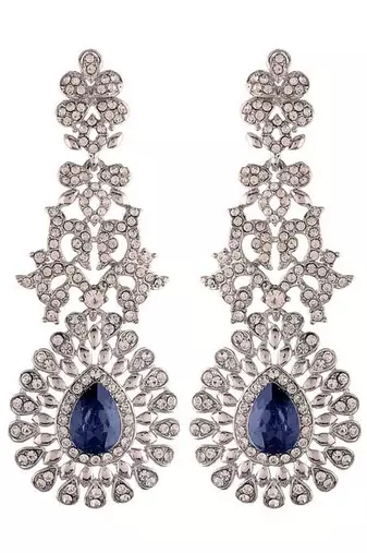 Rhodium Plated American Diamond Sparkling Dangle Earrings for Women 