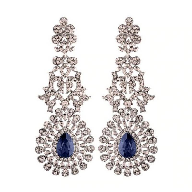 Rhodium Plated American Diamond Sparkling Dangle Earrings for Women 