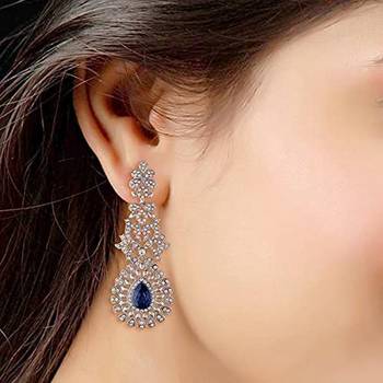 Rhodium Plated American Diamond Sparkling Dangle Earrings for Women  3