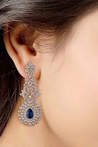 Rhodium Plated American Diamond Sparkling Dangle Earrings for Women 
