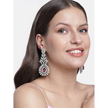 Rhodium Plated American Diamond Sparkling Dangle Earrings for Women  1