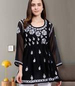 hand embroidered black georgette lucknowi chikankari top with slip