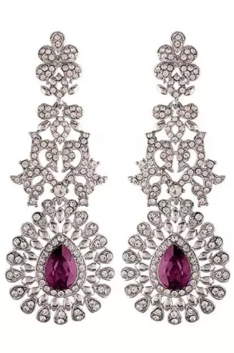Rhodium Plated American Diamond Sparkling Dangle Earrings for Women 