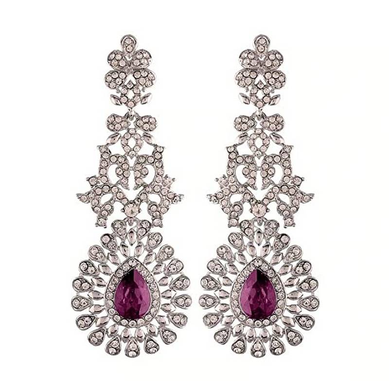 Rhodium Plated American Diamond Sparkling Dangle Earrings for Women 
