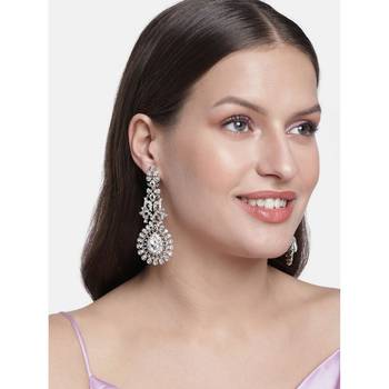 Rhodium Plated American Diamond Sparkling Dangle Earrings for Women  1