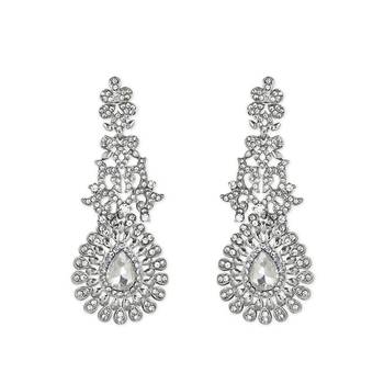 Rhodium Plated American Diamond Sparkling Dangle Earrings for Women  2