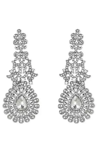 Rhodium Plated American Diamond Sparkling Dangle Earrings for Women 