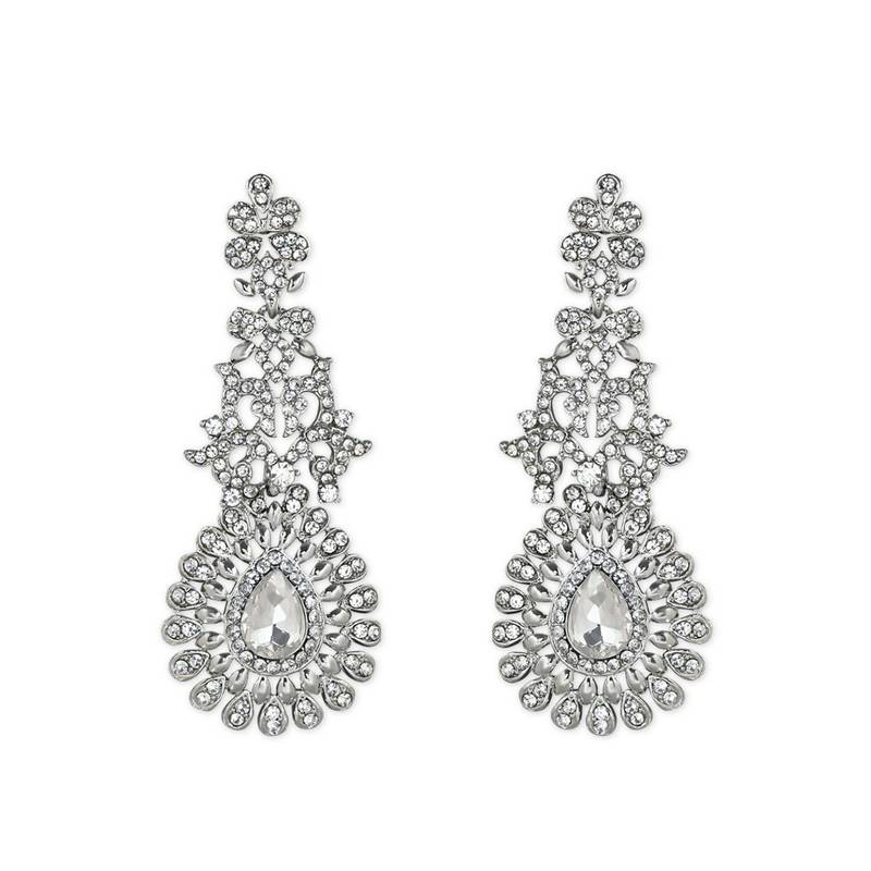 Rhodium Plated American Diamond Sparkling Dangle Earrings for Women 
