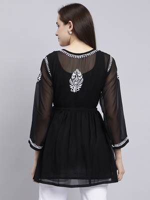 hand embroidered black georgette lucknowi chikankari top with slip 2