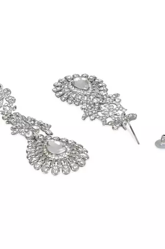 Rhodium Plated American Diamond Sparkling Dangle Earrings for Women 