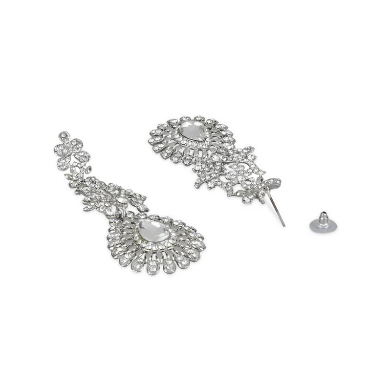 Rhodium Plated American Diamond Sparkling Dangle Earrings for Women 