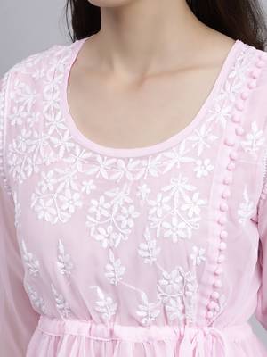 hand embroidered pink georgette lucknowi chikankari top with slip 5