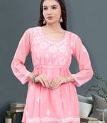 hand embroidered peach georgette lucknowi chikankari top with slip