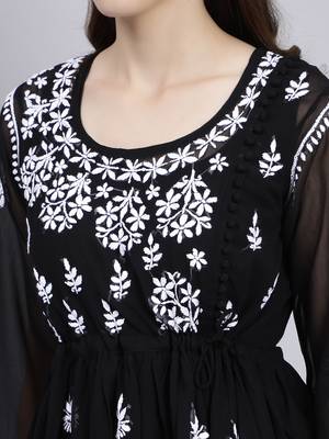 hand embroidered black georgette lucknowi chikankari top with slip 5
