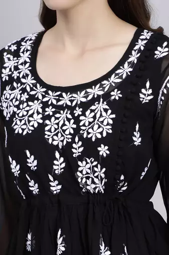 hand embroidered black georgette lucknowi chikankari top with slip