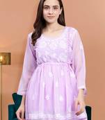 hand embroidered lavender georgette lucknowi chikankari top with slip
