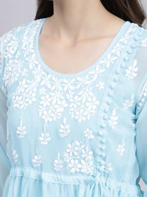 hand embroidered blue georgette lucknowi chikankari top with slip 5