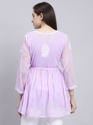 hand embroidered lavender georgette lucknowi chikankari top with slip 2