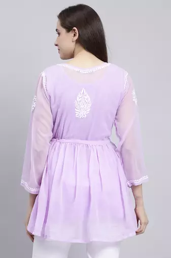 hand embroidered lavender georgette lucknowi chikankari top with slip