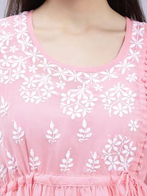 hand embroidered peach georgette lucknowi chikankari top with slip 5