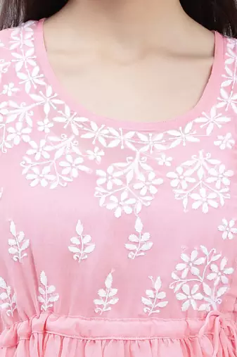 hand embroidered peach georgette lucknowi chikankari top with slip