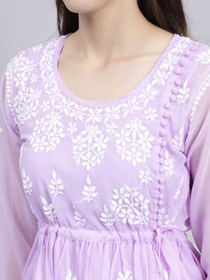 hand embroidered lavender georgette lucknowi chikankari top with slip 5
