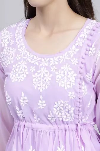 hand embroidered lavender georgette lucknowi chikankari top with slip