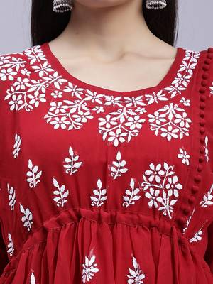 hand embroidered maroon georgette lucknowi chikankari top with slip 5