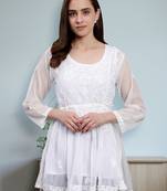 hand embroidered white georgette lucknowi chikankari top with slip