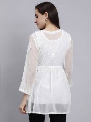 hand embroidered white georgette lucknowi chikankari top with slip 2