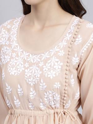 hand embroidered dusty beige georgette lucknowi chikankari top with slip 5
