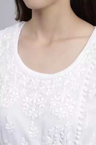 hand embroidered white georgette lucknowi chikankari top with slip