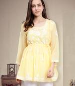 hand embroidered yellow georgette lucknowi chikankari top with slip