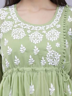 hand embroidered green georgette lucknowi chikankari top with slip 5